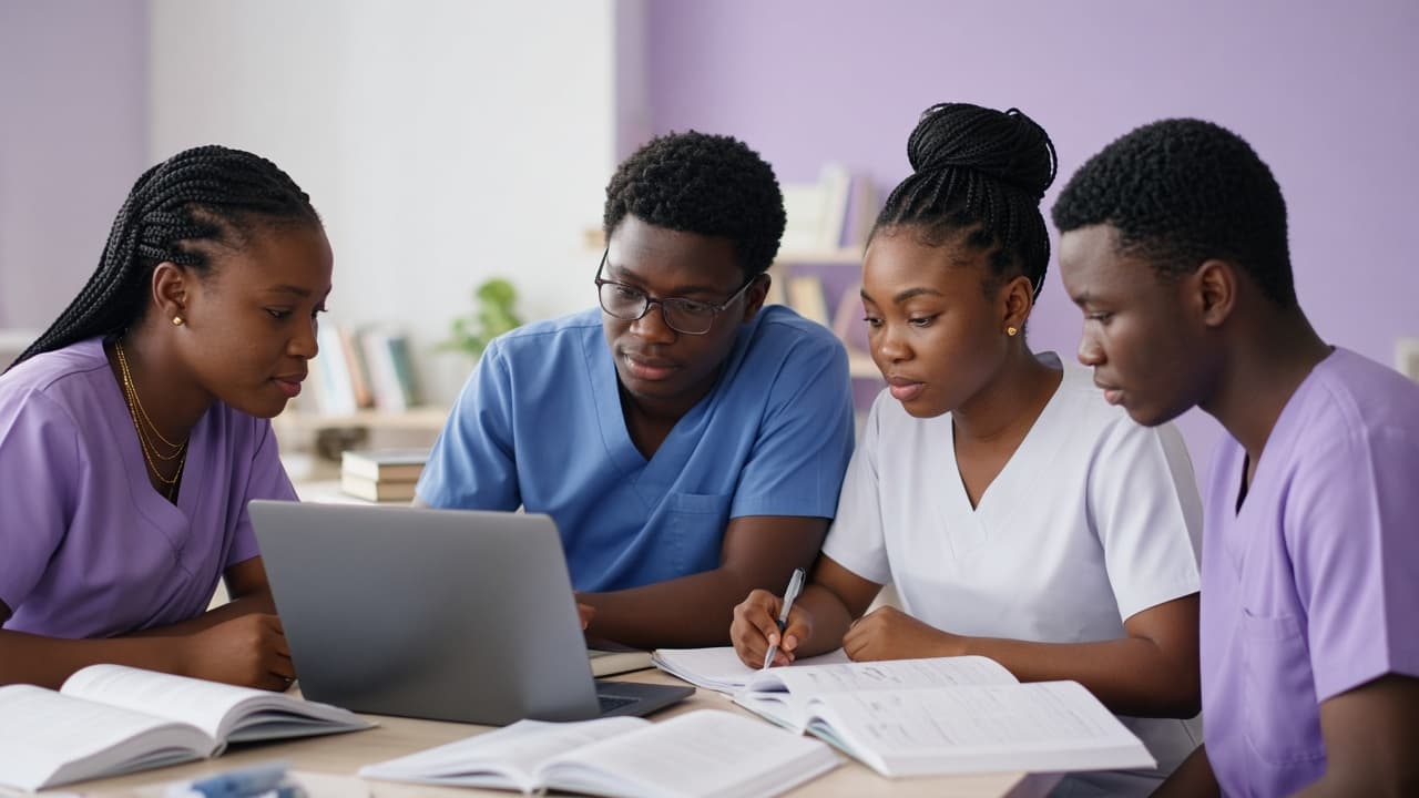 Allied health students studying together for licensure exams